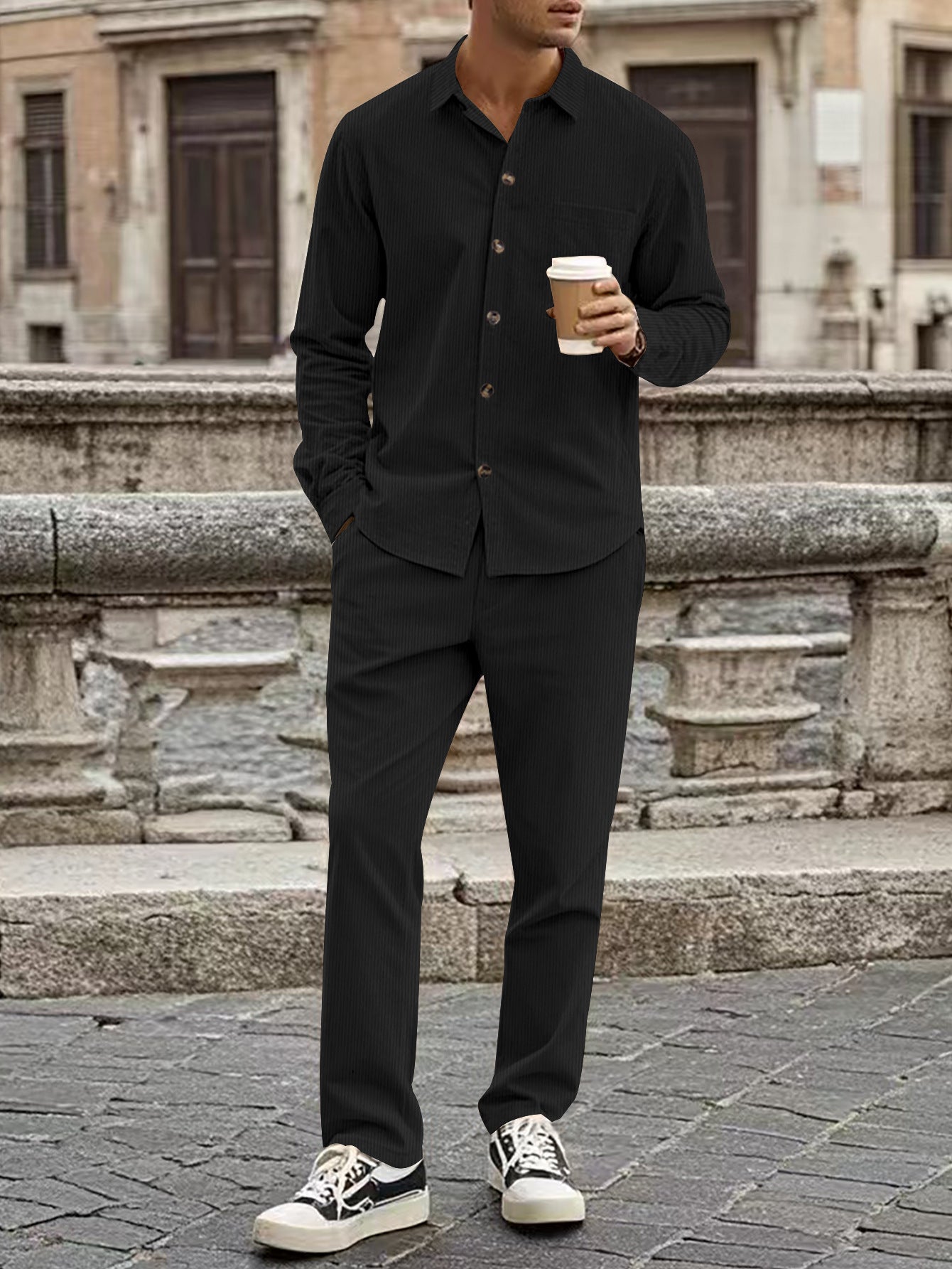 Lässige Strickjacke mit Revers und langen Ärmel Hemd
