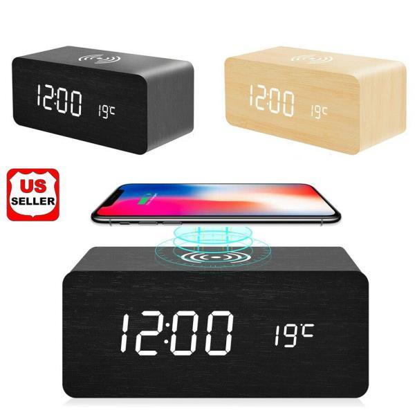 Smart Wireless Sound LED Holzuhr Elektronischer Wecker aus Holz für zu Hause