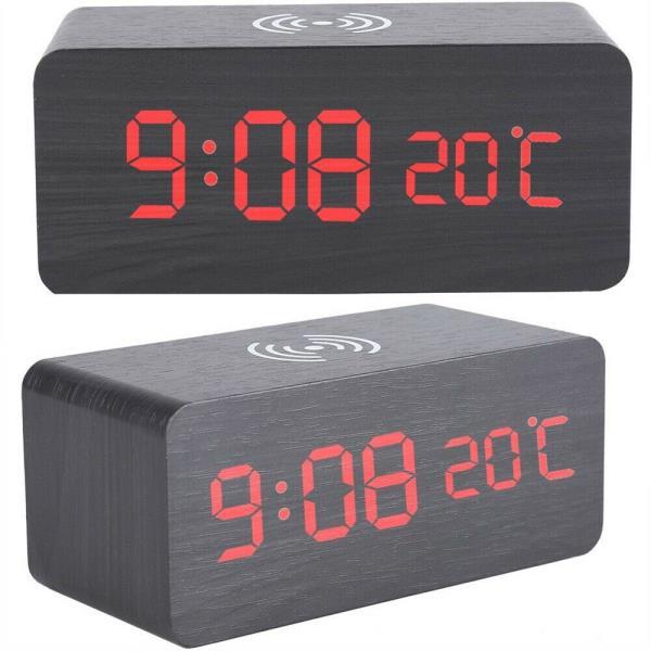 Smart Wireless Sound LED Holzuhr Elektronischer Wecker aus Holz für zu Hause