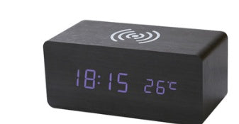 Smart Wireless Sound LED Holzuhr Elektronischer Wecker aus Holz für zu Hause