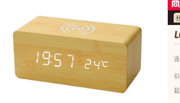 Smart Wireless Sound LED Holzuhr Elektronischer Wecker aus Holz für zu Hause