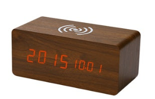 Smart Wireless Sound LED Holzuhr Elektronischer Wecker aus Holz für zu Hause