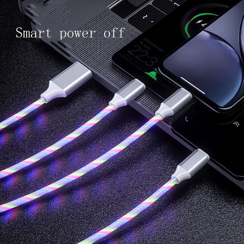 3-in-1-Micro-USB-Typ-C-Kabel, LED-Flusslicht, Typ-C-Ladekabel, Handy-Ladekabel