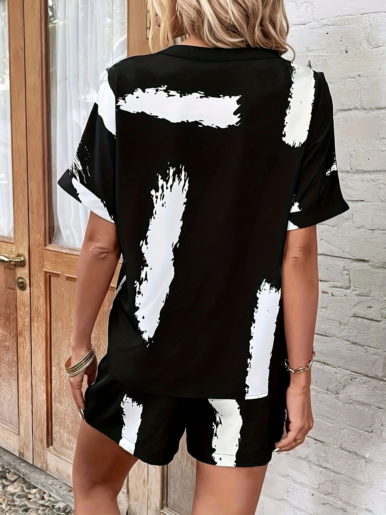 Pinsel Muster Top und Shorts Freizeit Anzug