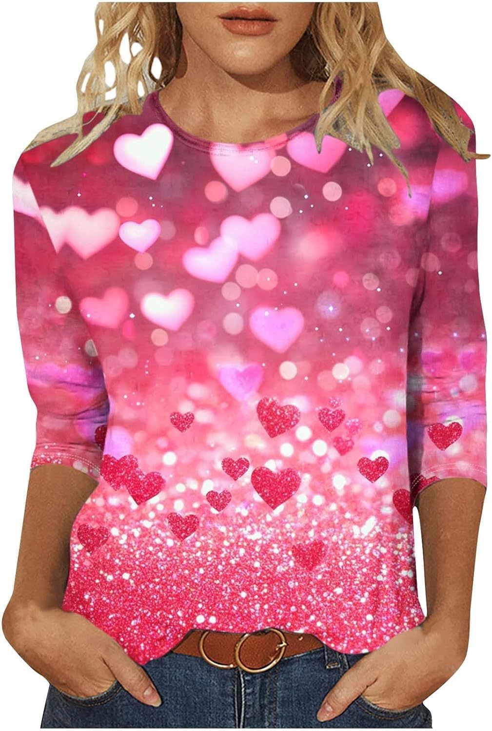 Dreiviertel langen Ärmeln Pullover Herzen