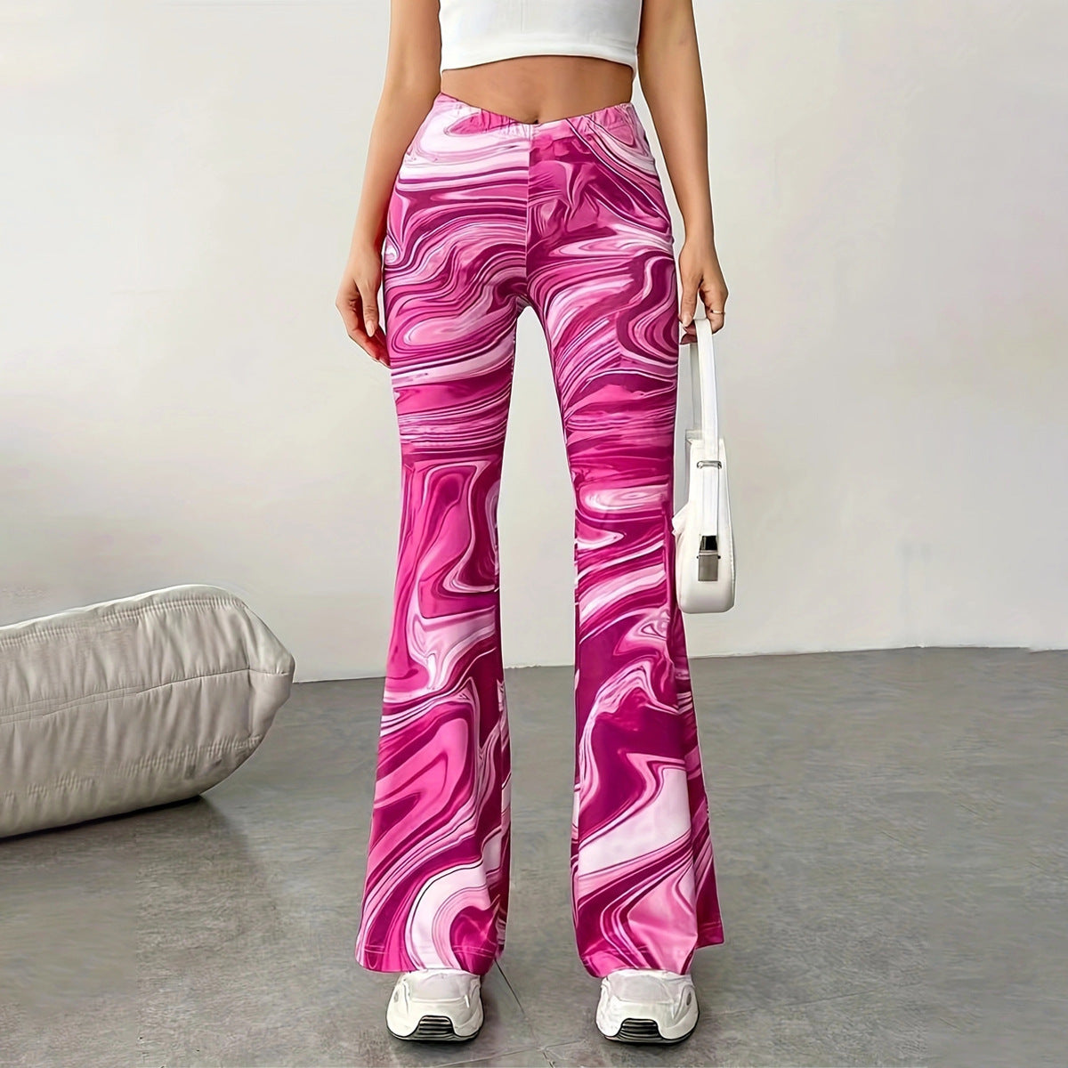 Lässige Bootcut-Hose mit weitem Bein und Print für Damen
