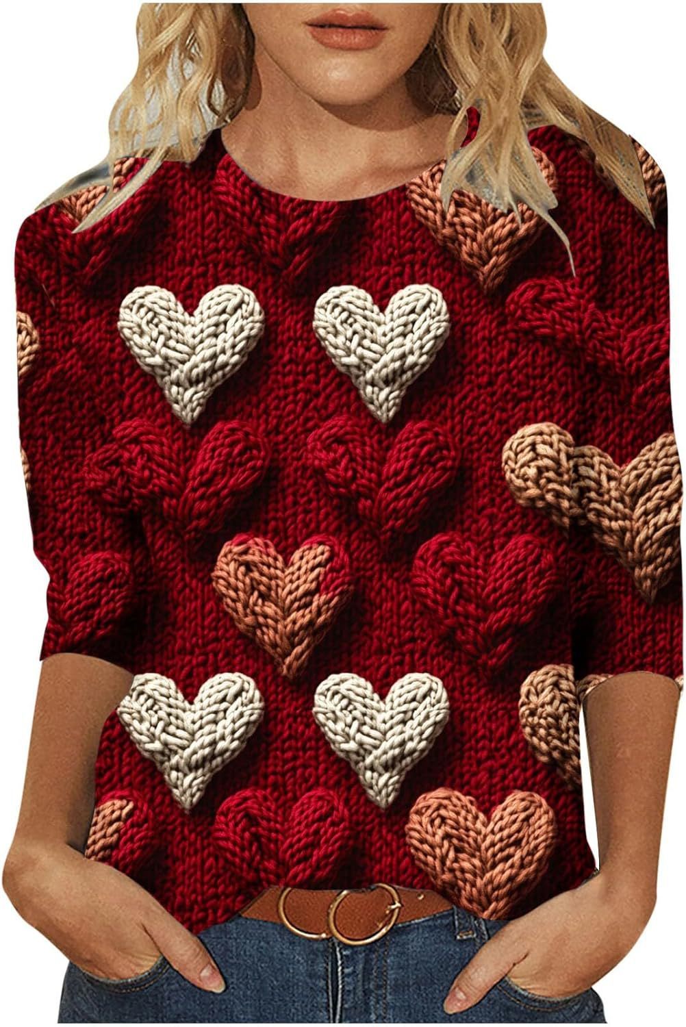 Dreiviertel langen Ärmeln Pullover Herzen
