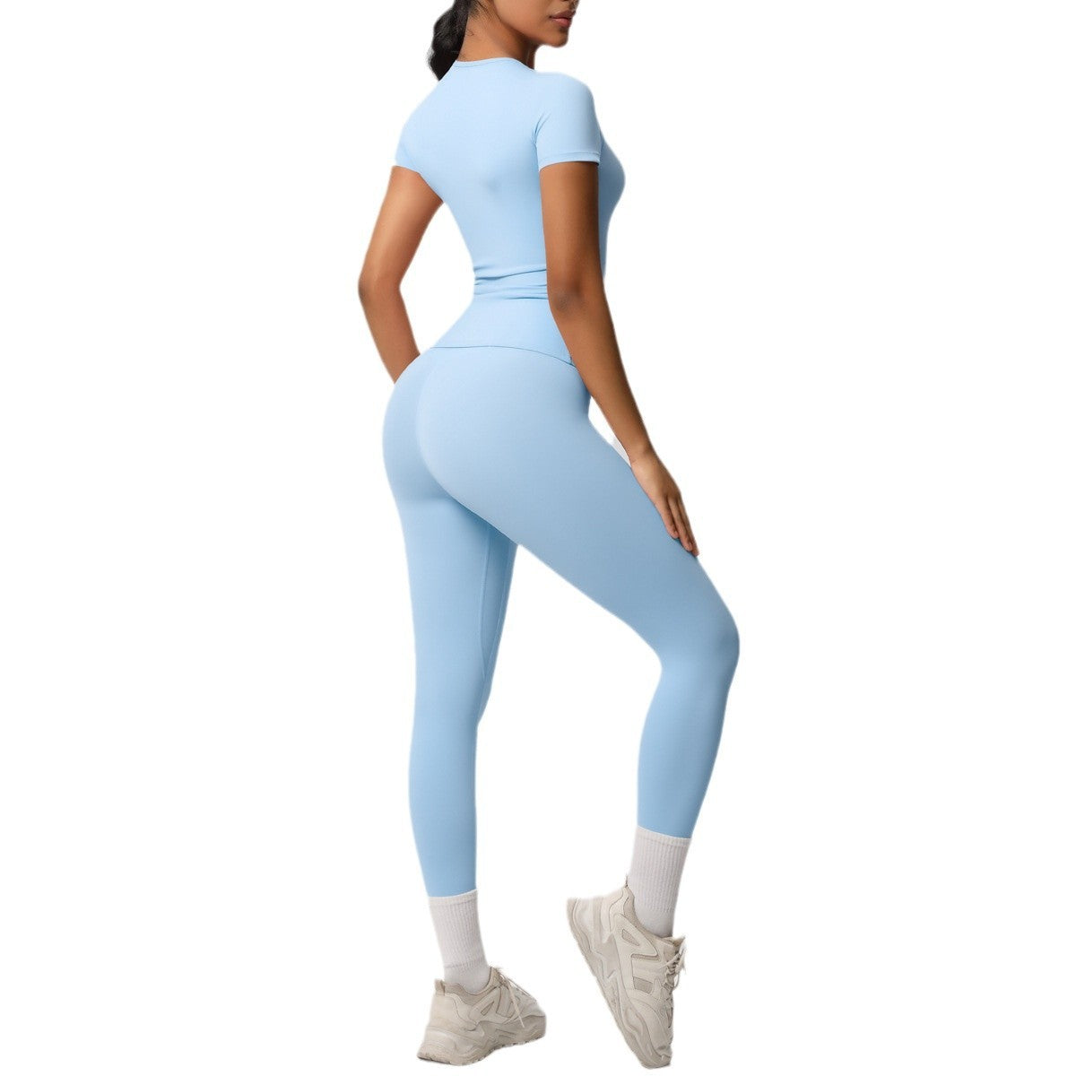 Sport-T-Shirt Stretch kurze Ärmel Yoga-Leggings hohe Taille Workout Anzug Frauen