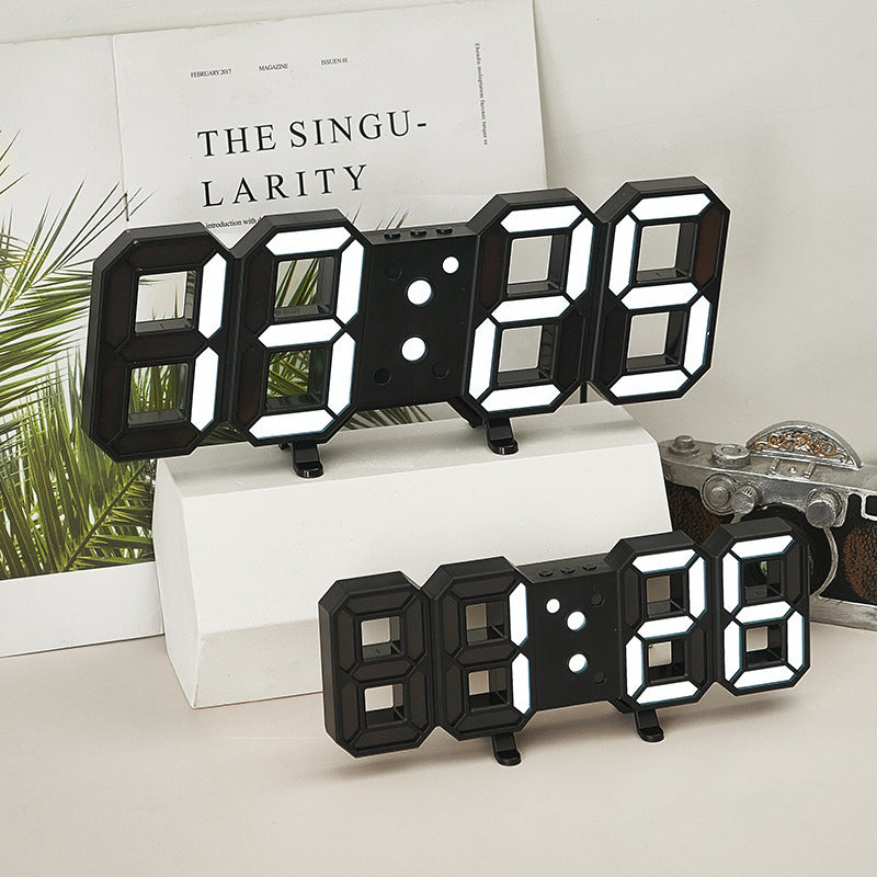 3D Remote Control Black LED Electronic Hung And Can Stand Wall Clock