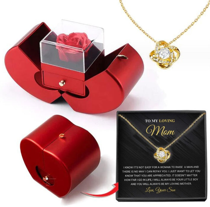 Modische Schmuckschatulle, roter Apfel, Weihnachtsgeschenk, Halskette, ewige Rose für Mädchen, Muttertag, Valentinstag, Geschenke mit künstlicher Blume, Rosenblüten-Schmuckschatulle