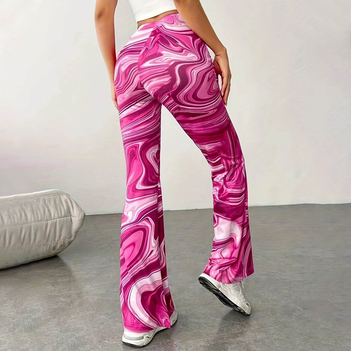 Lässige Bootcut-Hose mit weitem Bein und Print für Damen