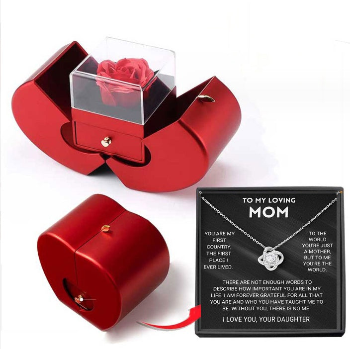 Modische Schmuckschatulle, roter Apfel, Weihnachtsgeschenk, Halskette, ewige Rose für Mädchen, Muttertag, Valentinstag, Geschenke mit künstlicher Blume, Rosenblüten-Schmuckschatulle