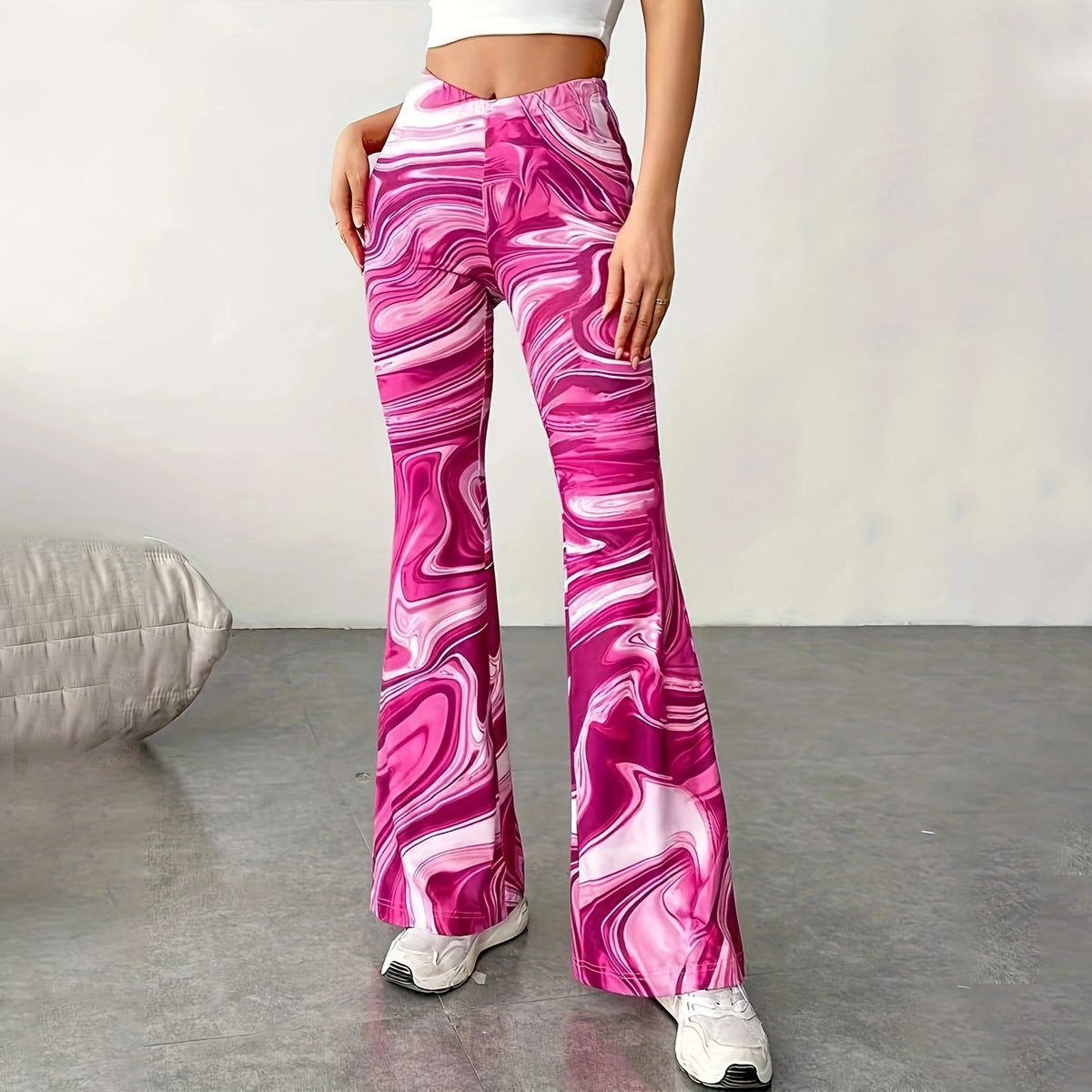 Lässige Bootcut-Hose mit weitem Bein und Print für Damen