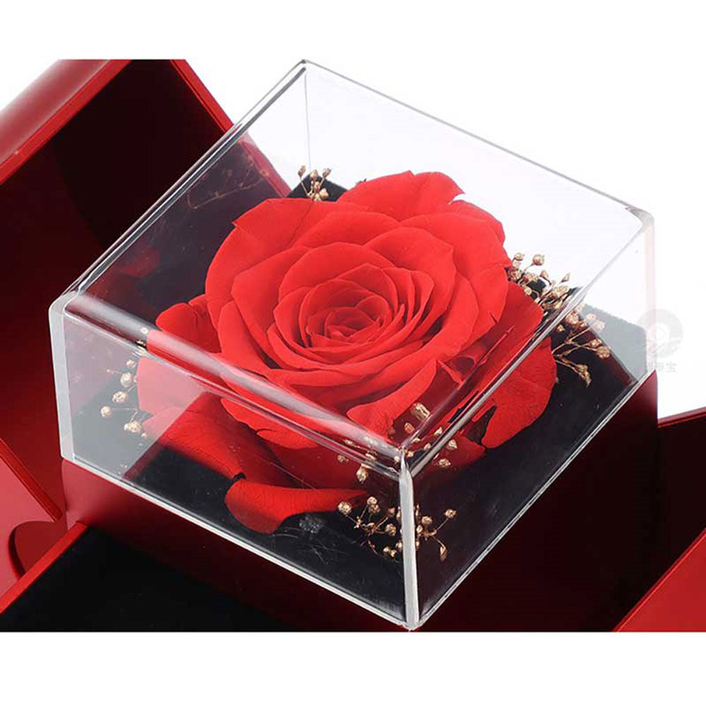 Modische Schmuckschatulle, roter Apfel, Weihnachtsgeschenk, Halskette, ewige Rose für Mädchen, Muttertag, Valentinstag, Geschenke mit künstlicher Blume, Rosenblüten-Schmuckschatulle