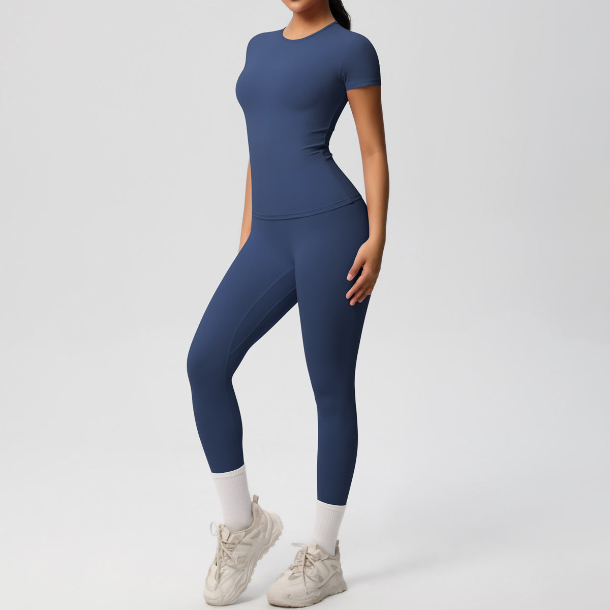 Sport-T-Shirt Stretch kurze Ärmel Yoga-Leggings hohe Taille Workout Anzug Frauen