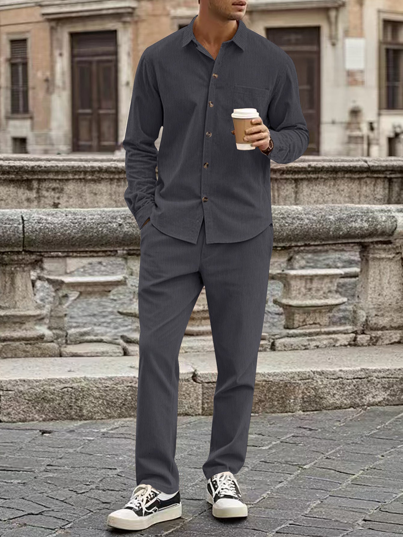 Lässige Strickjacke mit Revers und langen Ärmel Hemd