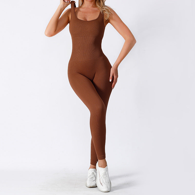 Jumpsuit Damen Gerippte Lang Ärmellos Yoga Bodysuit