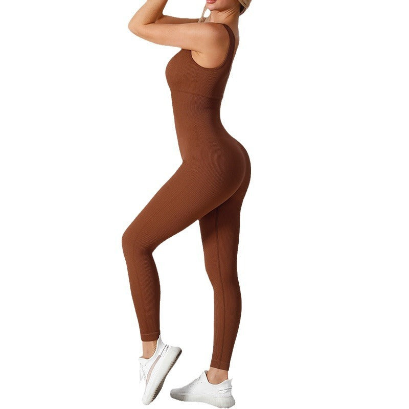 Jumpsuit Damen Gerippte Lang Ärmellos Yoga Bodysuit