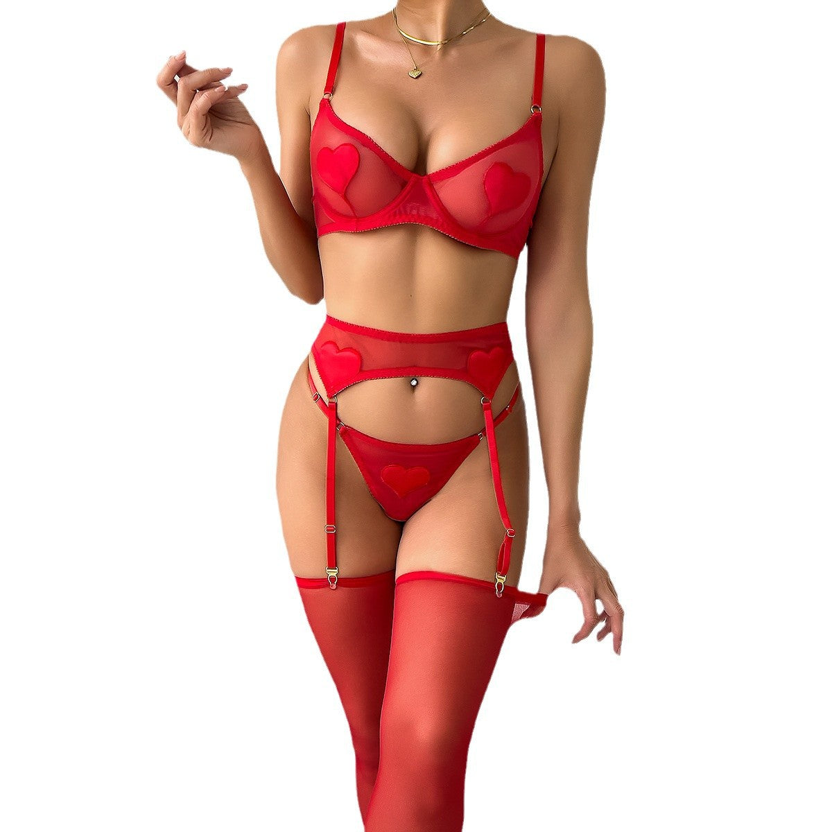 Damen Dessous Herzen Vierteiliges Set