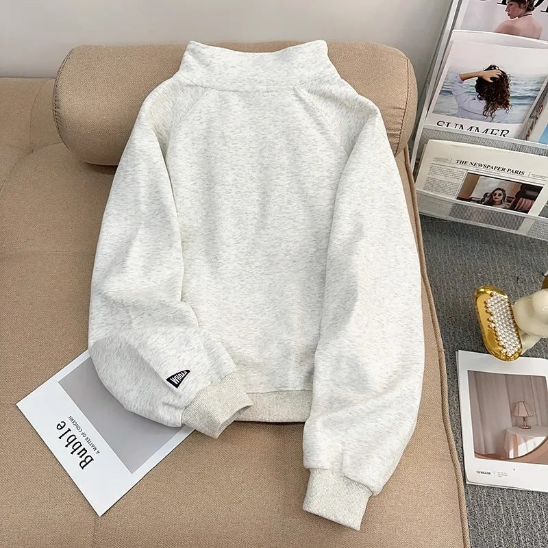 Pullover mit Stehkragen und halbem Reißverschluss