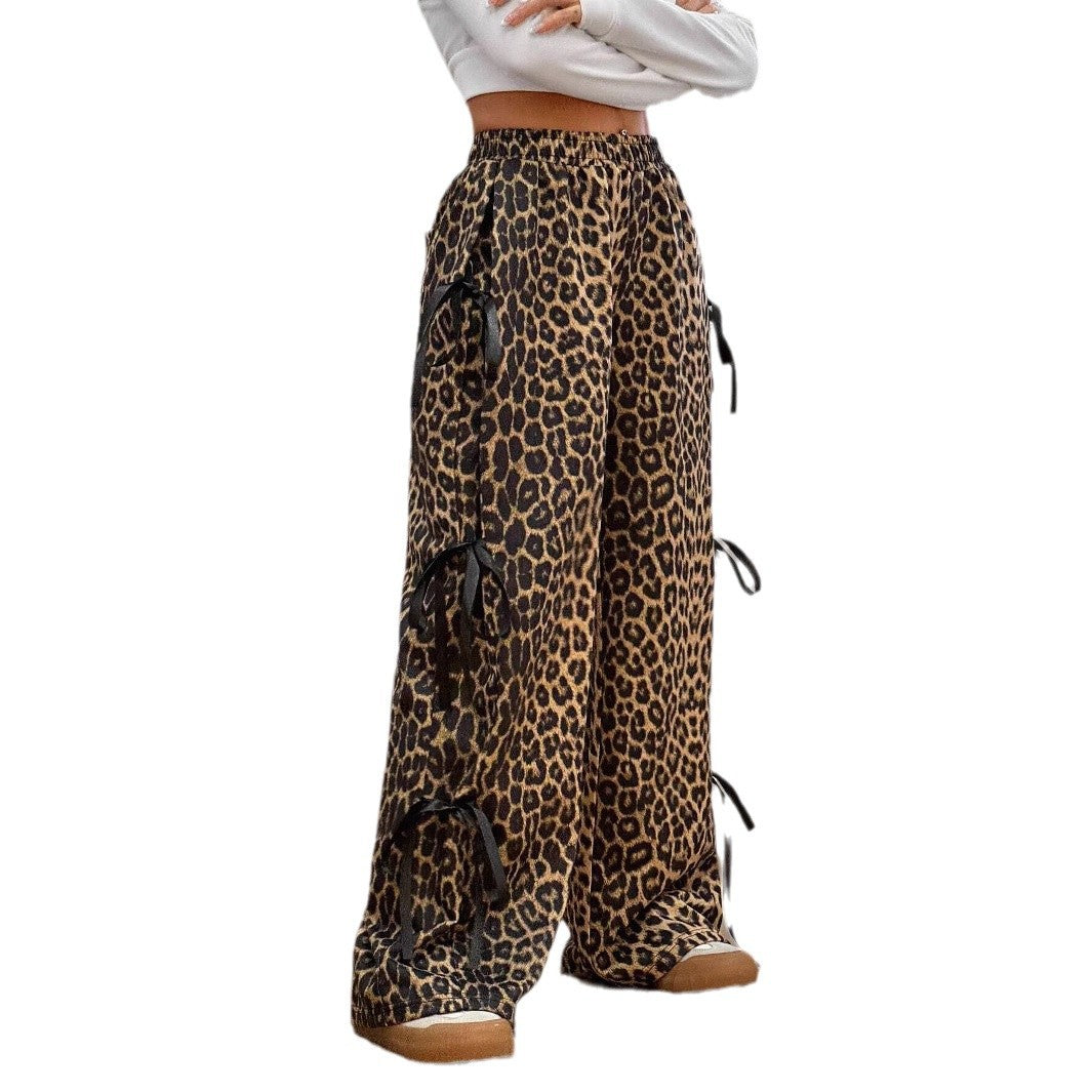 Elastische Taille, einfarbige Schleife, Baggy Hose mit geradem Bein und Schnürung