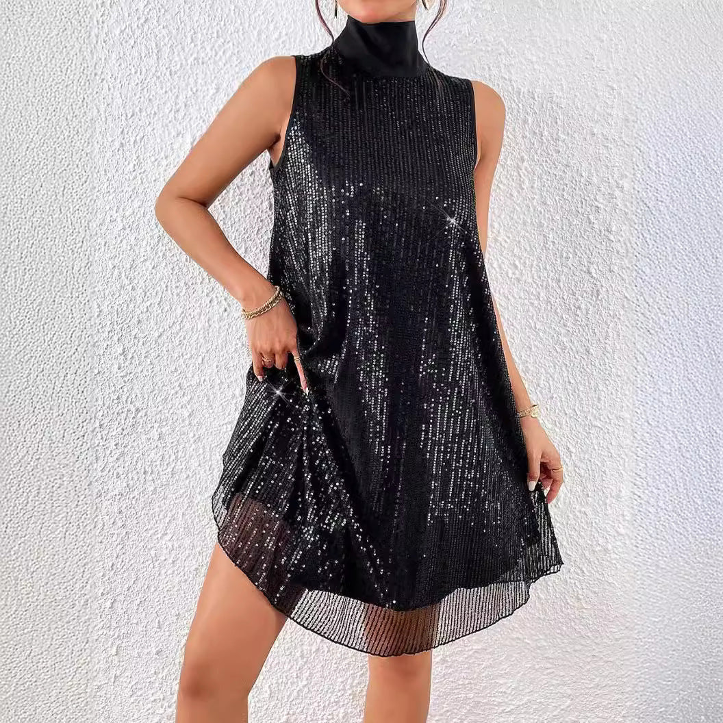 Pailletten glänzendes ärmelloses Pulloverkleid