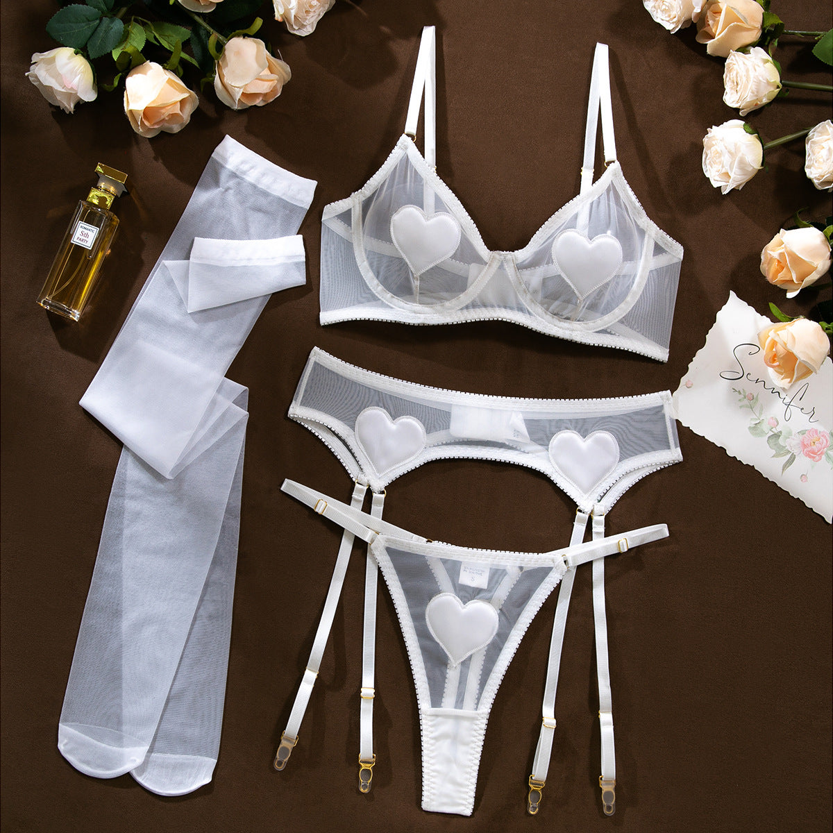 Damen Dessous Herzen Vierteiliges Set