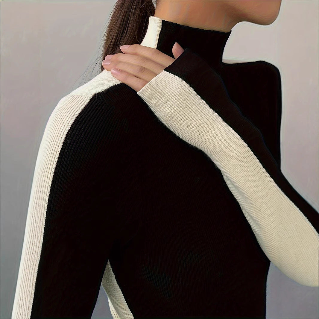 Schwarz-Weiß mit hohem Kragen, gestrickter streifen Pullover