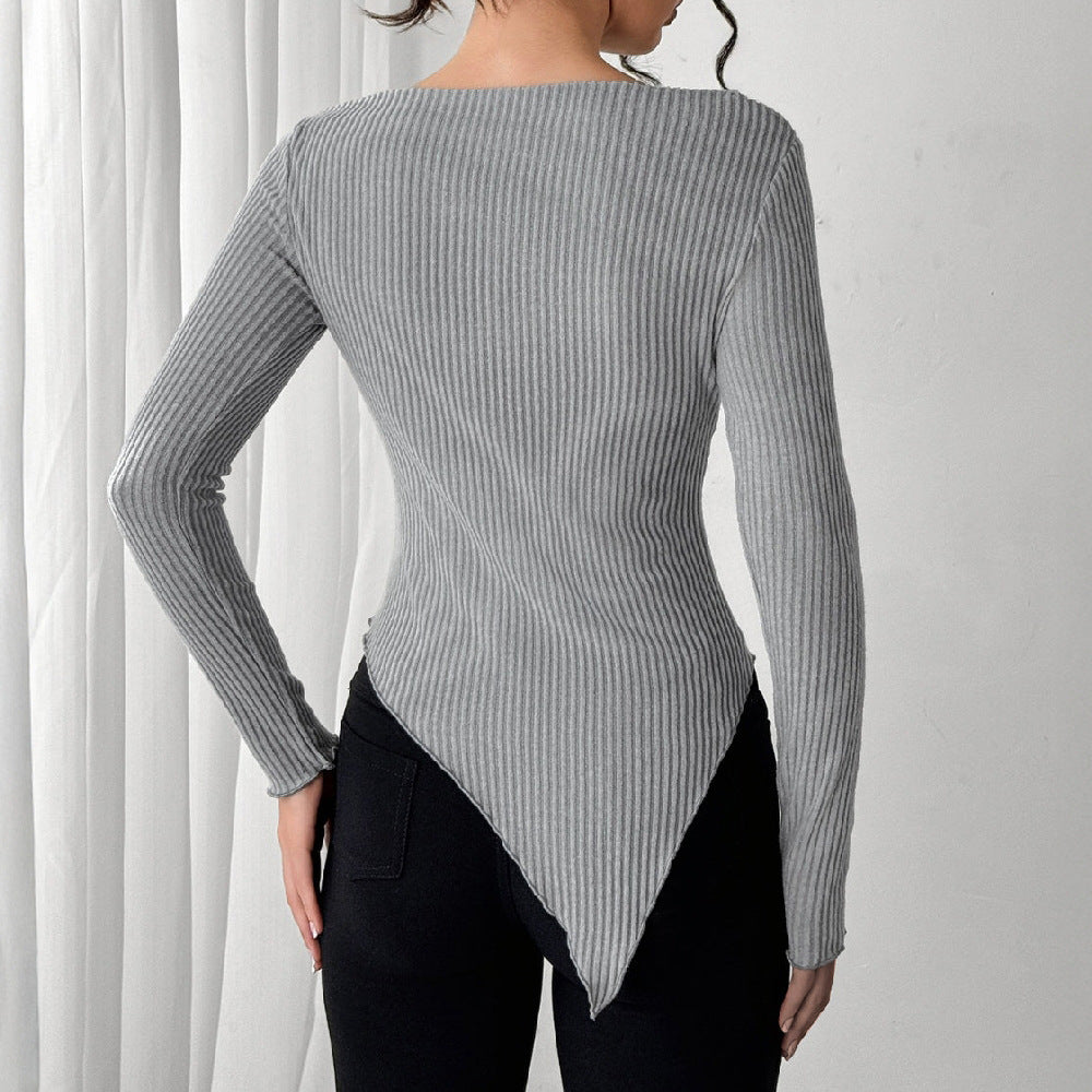 Elegantes, einfarbiges Damen-Strick-Freizeitoberteil