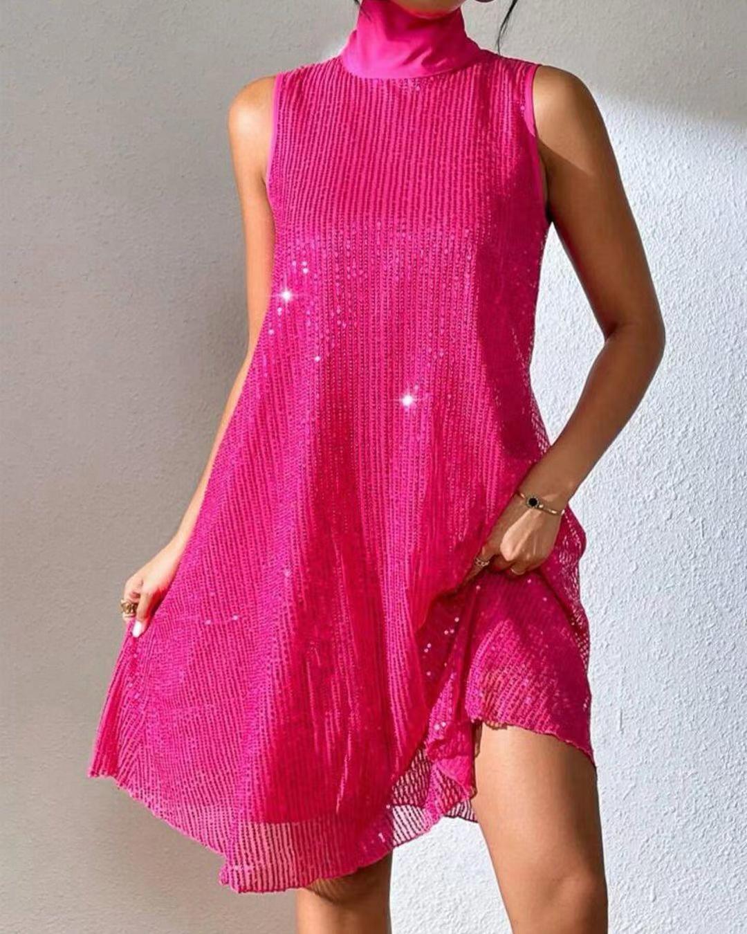 Pailletten glänzendes ärmelloses Pulloverkleid