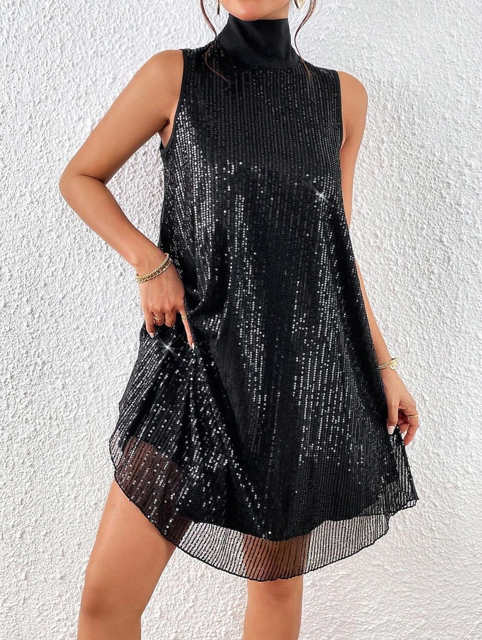 Pailletten glänzendes ärmelloses Pulloverkleid