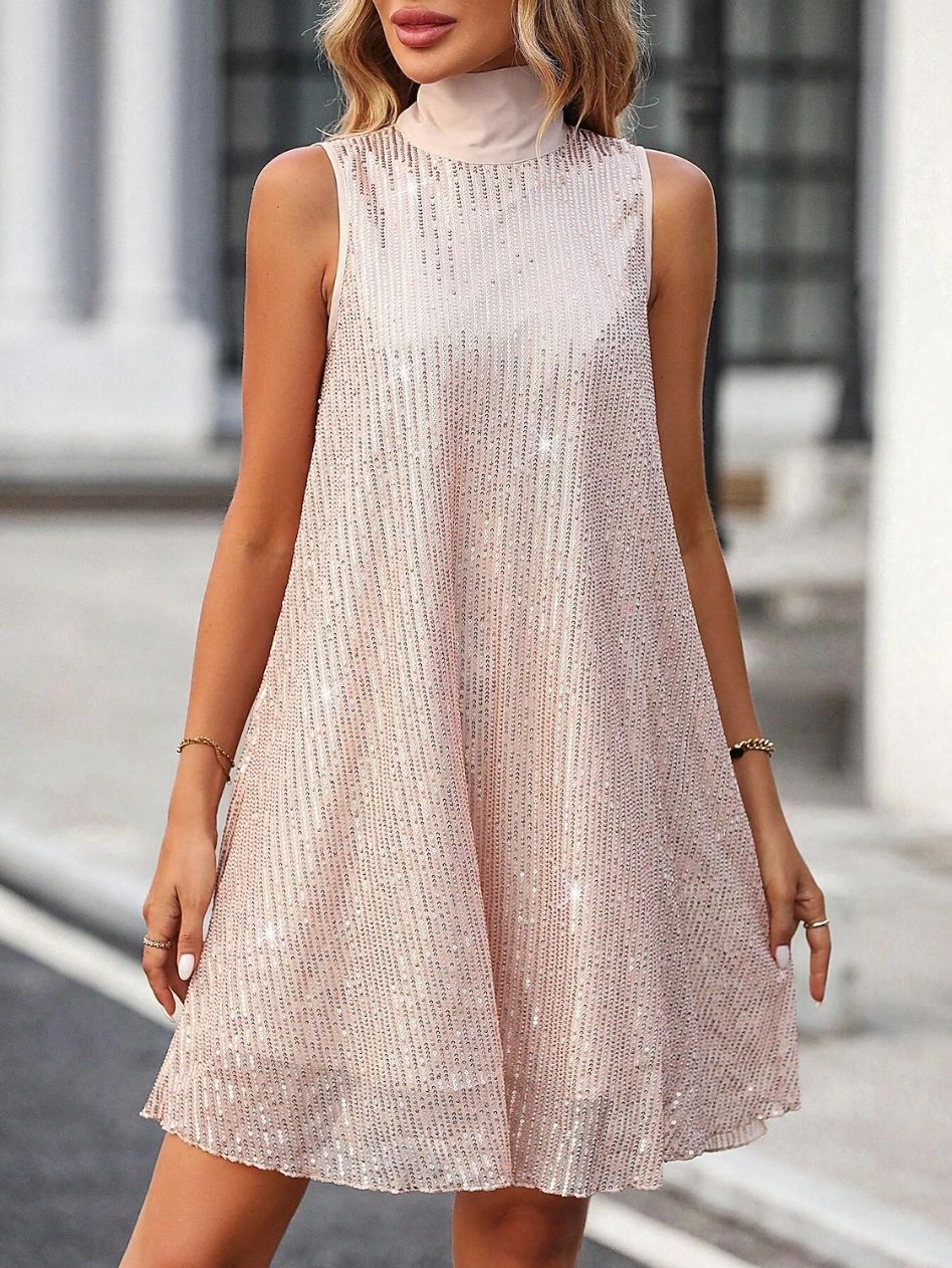 Pailletten glänzendes ärmelloses Pulloverkleid