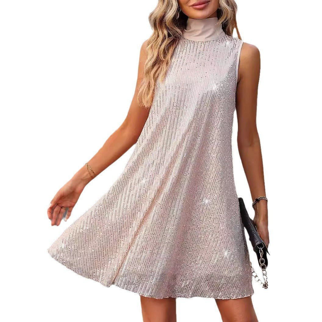 Pailletten glänzendes ärmelloses Pulloverkleid