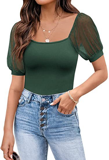 Durchsichtiges, schmales Patchwork-Kurzarmshirt