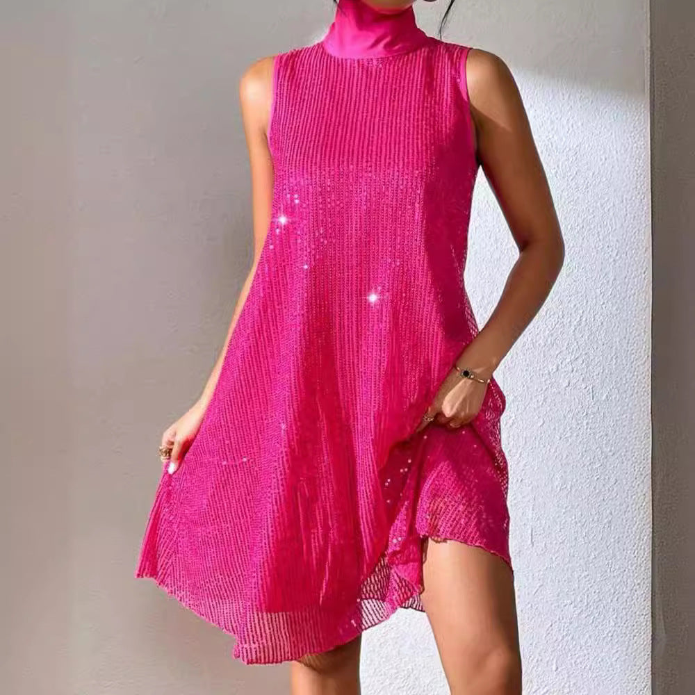 Pailletten glänzendes ärmelloses Pulloverkleid