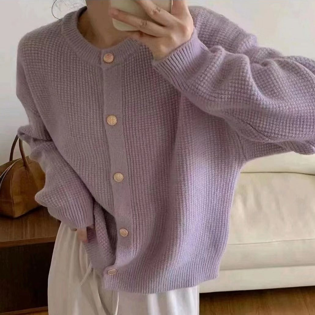 Damen-Strickjacke mit Rundhalsausschnitt