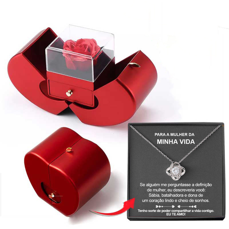 Modische Schmuckschatulle, roter Apfel, Weihnachtsgeschenk, Halskette, ewige Rose für Mädchen, Muttertag, Valentinstag, Geschenke mit künstlicher Blume, Rosenblüten-Schmuckschatulle