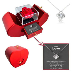 Modische Schmuckschatulle, roter Apfel, Weihnachtsgeschenk, Halskette, ewige Rose für Mädchen, Muttertag, Valentinstag, Geschenke mit künstlicher Blume, Rosenblüten-Schmuckschatulle