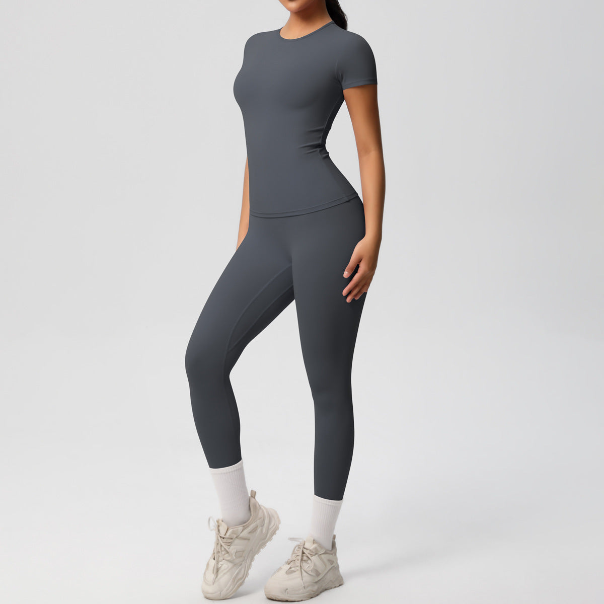 Sport-T-Shirt Stretch kurze Ärmel Yoga-Leggings hohe Taille Workout Anzug Frauen