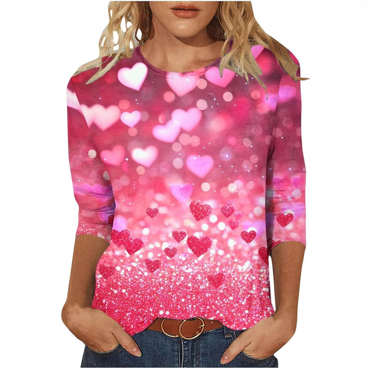 Dreiviertel langen Ärmeln Pullover Herzen