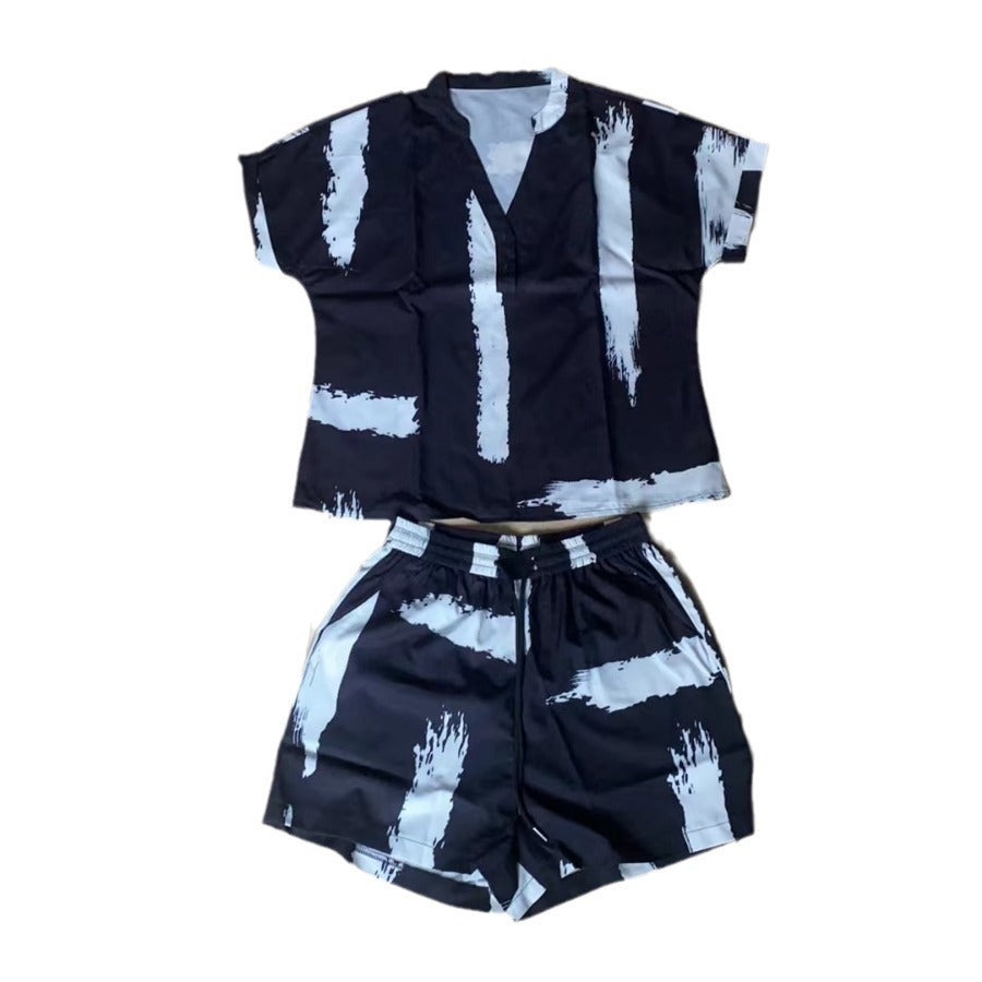Pinsel Muster Top und Shorts Freizeit Anzug