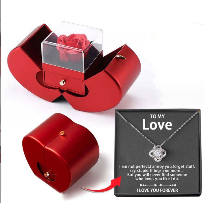 Modische Schmuckschatulle, roter Apfel, Weihnachtsgeschenk, Halskette, ewige Rose für Mädchen, Muttertag, Valentinstag, Geschenke mit künstlicher Blume, Rosenblüten-Schmuckschatulle