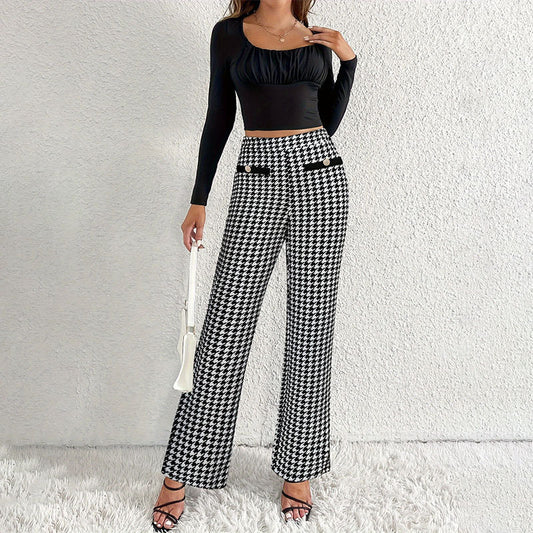 Schwarz-Weiß Regular Hose