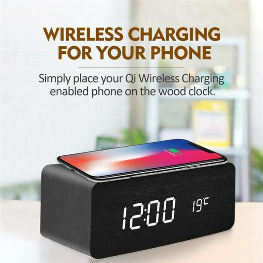 Smart Wireless Sound LED Holzuhr Elektronischer Wecker aus Holz für zu Hause