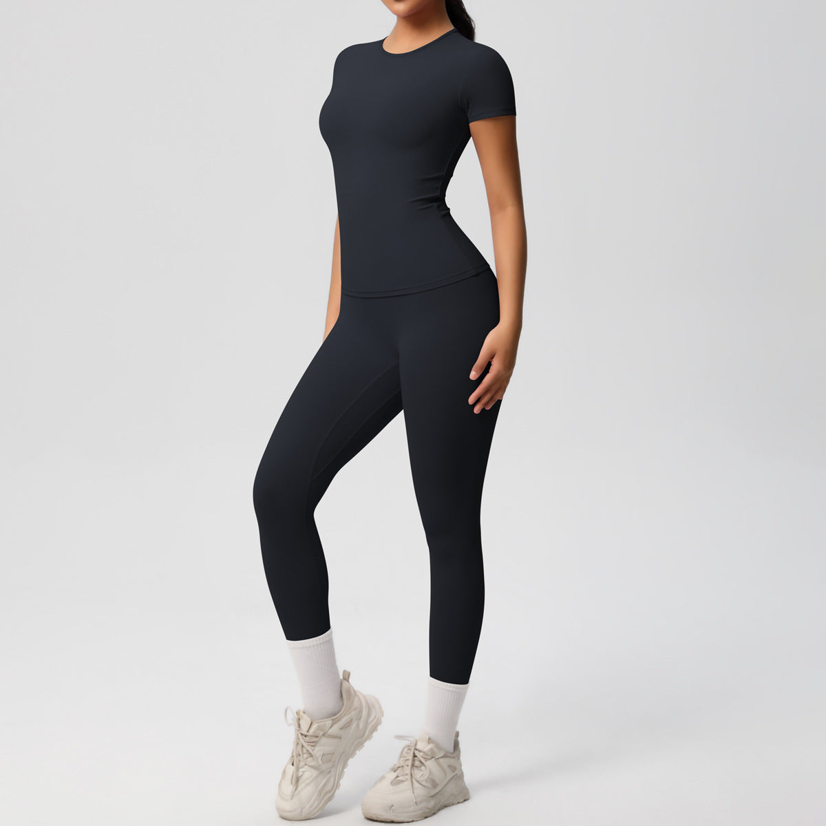 Sport-T-Shirt Stretch kurze Ärmel Yoga-Leggings hohe Taille Workout Anzug Frauen