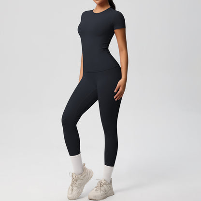 Sport-T-Shirt Stretch kurze Ärmel Yoga-Leggings hohe Taille Workout Anzug Frauen