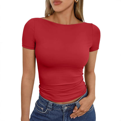 Rundhalsausschnitt Kurzärmelige Slim-Fit T-shirt