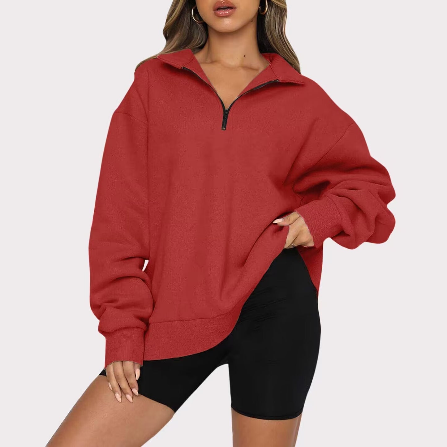 Frauen Sweatshirts Zip kragen Shirt