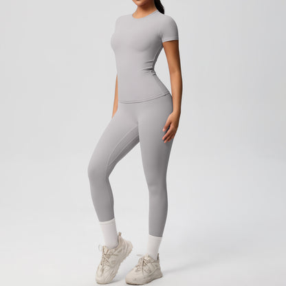 Sport-T-Shirt Stretch kurze Ärmel Yoga-Leggings hohe Taille Workout Anzug Frauen