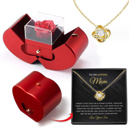 Modische Schmuckschatulle, roter Apfel, Weihnachtsgeschenk, Halskette, ewige Rose für Mädchen, Muttertag, Valentinstag, Geschenke mit künstlicher Blume, Rosenblüten-Schmuckschatulle
